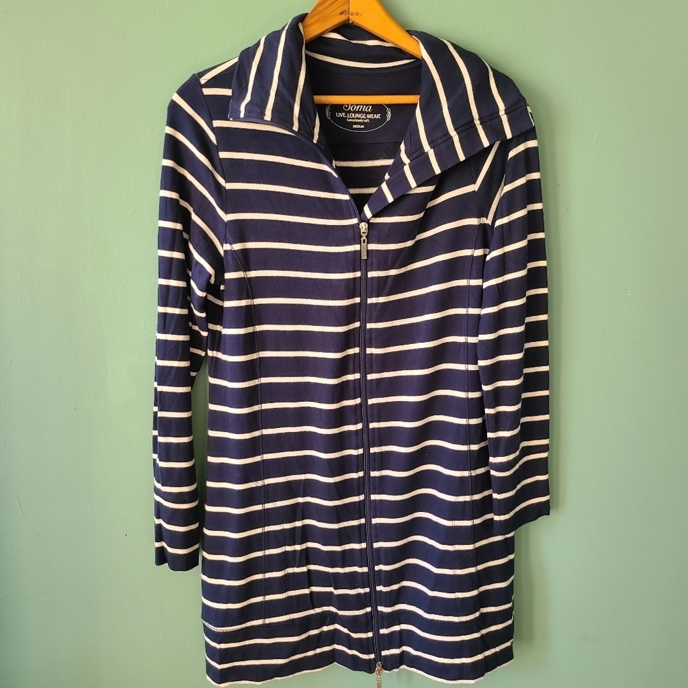 Soma Striped Zip Lounge Jacket Medium